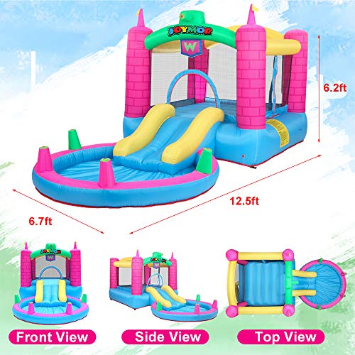 JOYMOR Bounce House Inflatable Jumping Castle Splash Pool, Water Slide Bouncer Indoor/Outdoor Playhouse for Kids Party Gift w/ Air Blower ( Tank )