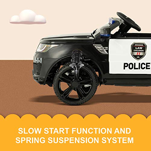 Uenjoy 12V Kids Police Ride On Car SUV Battery Operated Electric Cars w/ 2.4G Remote Control, LED Siren Flashing Light, Music& Horn Intercom, Bumper Guard, Openable Doors, AUX, USB Port, Black