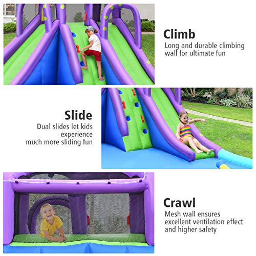 BOUNTECH Inflatable Water Slide, Mighty Octopus Water Slides for Kids Backyard w/Large Splash Pool, Climbing Wall, Double Slides, Water Cannon, Inflatable Water Park w/Accessories (Without Blower)