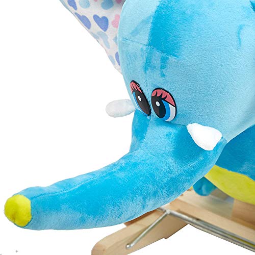 LUCKYERMORE Rocking Horse Elephant with Fun Song Music/Seat Belt/Wheels Rocker Chair Animal Ride On Toys with Seat Belt and Music for Boys Girls, Blue Elephant