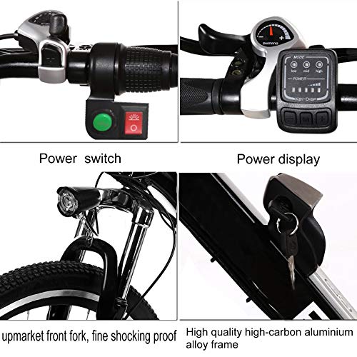Hicient Electric Bike Electric Bicycle for Adult 26'' Electric Mountain Bike 250W Ebike 21 Speed Gear with Removable Lithium Battery and Battery Charger (Dark Black)