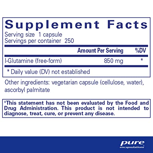 Pure Encapsulations L-Glutamine 850 mg | Supplement for Immune and Digestive Support, Gut Health and Lining Repair, Metabolism Boost, and Muscle Support* | 250 Capsules