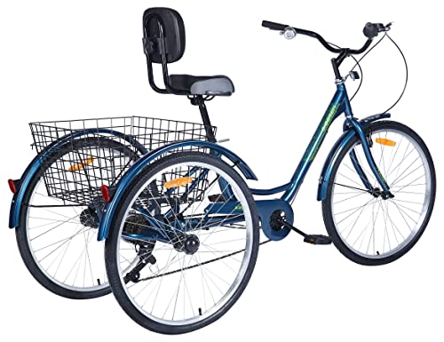 Ey Easygo Adult Tricycle, 3 Wheel Bike Adult, Three Wheel Cruiser Bike 24 inch 26 inch Wheels Option, 7 Speed, Wide Handlebar, Pedal Forward for More Space