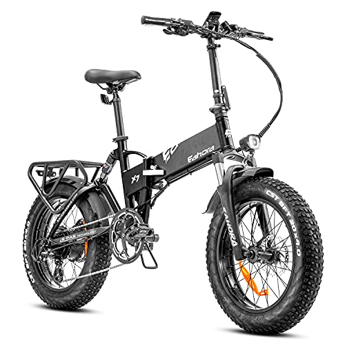 Electric Bike, EAHORA X7 Plus, 750W Powerful Bicycle, 15Ah Battery Stainless Aluminum Foldable Frame Suspension Recharge System Cruise System 20 Inch Wheel 8-Speed Transmission Hydraulic Brake (BLACK)