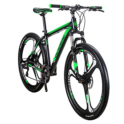 Eurobike X9 Mountain Bike 21 Speed 29 Inches Wheels Dual Disc Brake Aluminum Frame MTB Bicycle (Green-3 Spoke)
