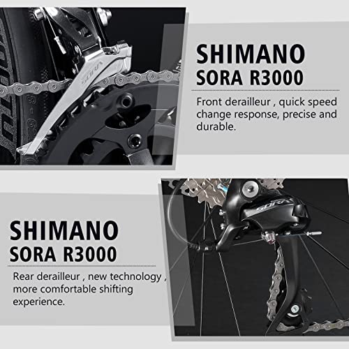 SAVADECK Carbon Fiber Road Bike, Carbon Fiber Frame 700C Racing Bicycle with Shimano Sora 18 Speed Groupset Ultra-Light Bicycle for Men or Women (Glossy Grey, 44cm)