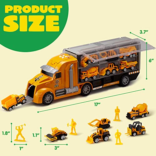 JOYIN 25 in 1 Die-cast Construction Truck Vehicle Toy Set, Play Vehicles Set with Sounds and Lights in Carrier Truck, Push and Go Vehicle Car Toy, Kids Birthday Gifts for Over 3 Years Old Boys