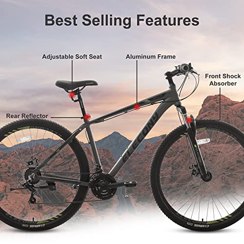 Elecony Ares 29 inch Aluminum Mountain Bike, Shimano 21 Speed Mountain Bicycle Dual Disc Brakes for Woman Men Adult Mens Womens, Black/White