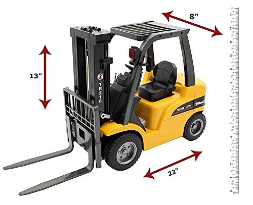 Top Race Jumbo Remote Control Forklift 13 Inch Tall, 8 Channel Full Functional Professional RC Forklift Construction Toys, High Powered Motors, 1:10 Scale - Heavy Metal Forklift RC - (TR-216)
