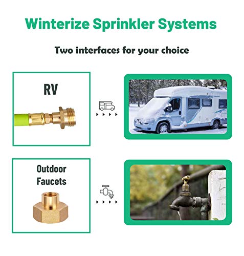 Minimprover Lead -Free Brass 16.9" Winterize Sprinkler System RV Motorhome Boat Camper and Travel Trailer: Air Comp Quick-Connect Plug To 3/4" Garden Hose Faucet Blow Out Adapter Fitting with Valve