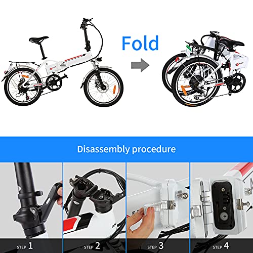20" Folding Electric Bike with Removable Large Capacity Lithium-Ion Battery (36V 250W), Electric Bicycle 7 Speed Gear and Three Working Modes (White, 20 inch)