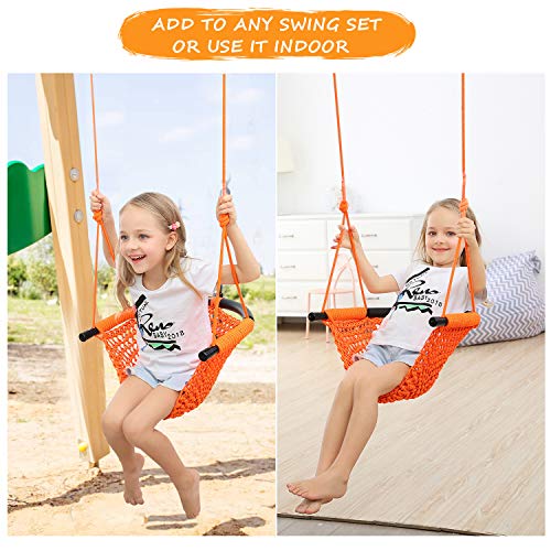 RedSwing Kids Swing seat with Adjustable Ropes, Hand-Knitting Child Swing Seat Great for Tree, Outdoor Indoor, Playground, Backyard, Orange