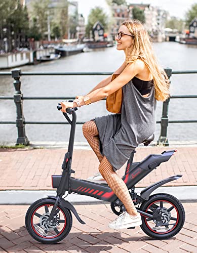 Electric Bike, Sailnovo Electric Bicycle with 18.5mph 45Miles Electric Bikes for Adults Teens E Bike with Pedals, 14" Waterproof Folding Mini Bikes with Dual Disc Brakes, 36V 10.4Ah Battery