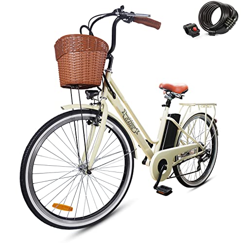 NAKTO Electric Bike for Adults 26" 350W Electric Bicycle for Man Women High Speed Brushless Gear Motor 6-Speed Gear Speed E-Bike with Removable Waterproof 36V12.5A Lithium Battery and Charger