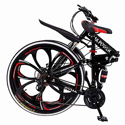 Xinqinghao Men/Women Folding Bike - Outroad Mountain Bike 26-inch Wheel 21 Speed 6 Spoke Double Disc Brake Bicycle Suspension Fork Rear Anti-Slip Bike for Adult or Teens