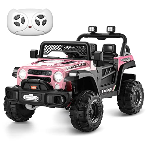 TEOAYEAH 4WD Electric Car for Kids, 12V Battery Powered Wheels with Manual/Parent Control, Seatbelt, Spring Suspension, Storage Trunk, Wireless Music/USB