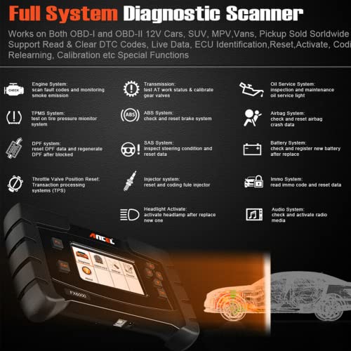 ANCEL FX6000 All System Bi-Directional OBD2 Diagnostic Scan Tool with 11 OBD Connectors/ Over 8+13 Special Functions Code Scanner for Check Engine ABS SRS Transmission DPF TPMS EPB IMMO