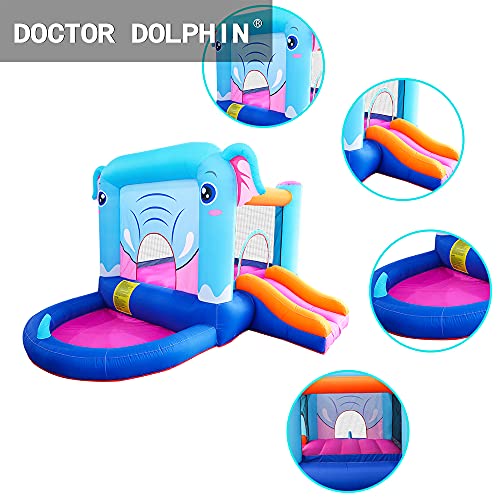 Doctor Dolphin Mini Bounce House for Toddlers Indoor and Outdoor with Blower, Bouncy House for Kids with Ball Pool (Elephant Shape)