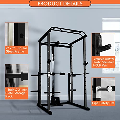 RitFit Garage & Home Gym Package Includes Optional 1000LBS Power Cage with LAT Pull Down,Weight Bench, Barbell Set with Olympic Barbell (Package 1.2K (Rubber Plate 140LBS))-Black