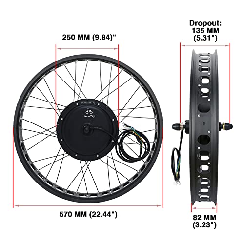 JauoPay 48V 1000W Electric Bicycle Conversion Kit Brushless Gearless Hub Motor 26"x4"~4.25" Front Fat Tire Wheel Frame Dual Mode Controller