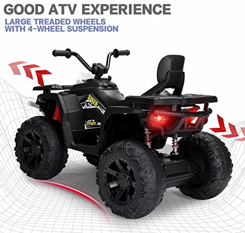 24V ATV Double Drive Children Ride-on Car, Kids Ride on 2 Seater ATV Car with 200W*2, Electric Vehicle with LED Light, Music, High & Low Speed, Ride on Car 4 Wheeler Quad for Boys & Girls, Black