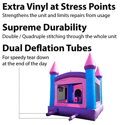 Inflatable Bounce House and Wet / Dry Slide with Wet Pool Attachment | Crossover Pink Castle Combo | 12' Foot x 12' Foot Bouncy Area | Includes Blower, Anchor Stakes, and Storage Bag