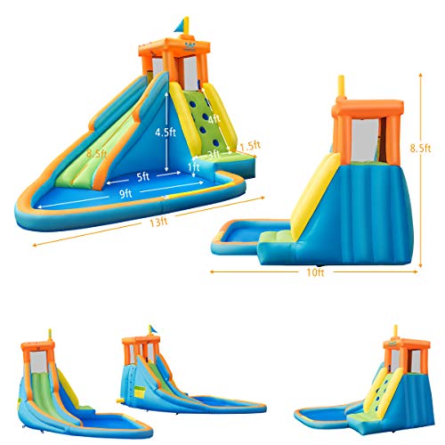 BOUNTECH Inflatable Water Slide, Water Slides for Kids Backyard w/Climbing Wall, Long Slide, Indoor Outdoor Bounce House Including Oxford Carry Bag, Repairing Kit, Stakes, Hose (Without Blower)
