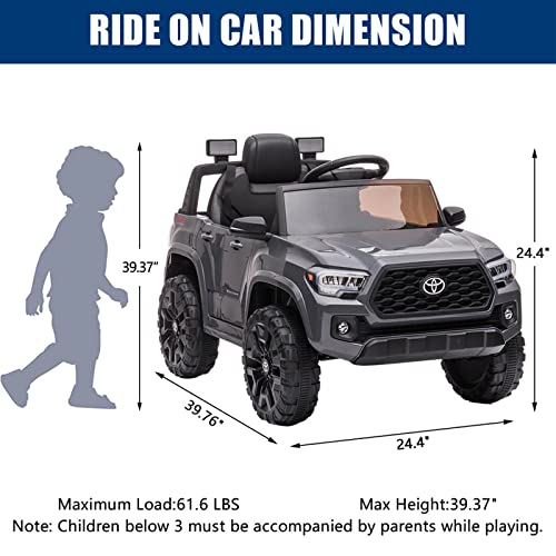 YOFE 12V Electric Car for Kids, Licensed Tacoma Kids Ride On Car with Remote Control, 2 Speeds Battery Powered Kids Electric Vehicles with Spring Suspension, MP3/FM/USB, LED Lights (Gray)