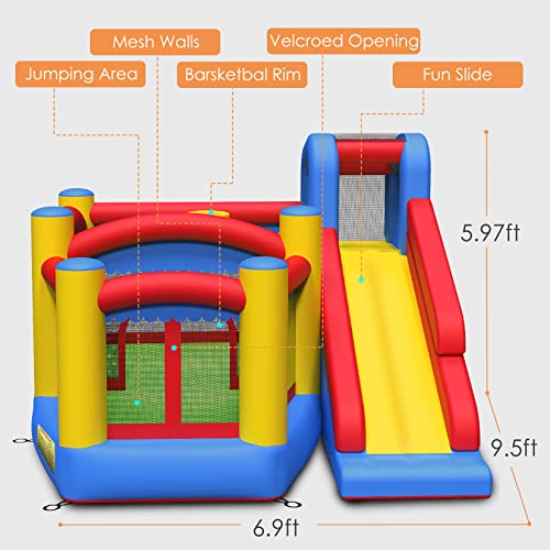 TotGuard Bounce House, Inflatable Bouncy House for Kids Inflatable Bouncer with 750W Blower, 10ft 10ft 6.9ft Jump House with Long Slid for Indoor Outdoor Backyard, mall, Great Gifts for Kids