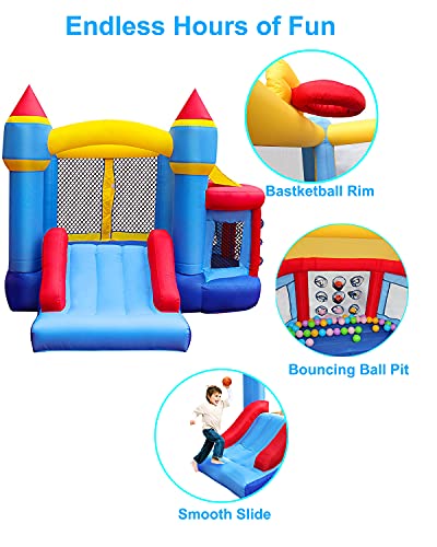 RETRO JUMP Inflatable Bounce House, Bouncy House for Kids Outdoor, Inflatable Kids Bounce House with Jumping Ball Pit & Basketball Hoop, Ocean Balls, Blower, Patch Kits, Stakes, Carrying Bag