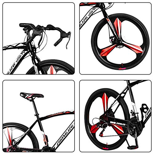 21 Speed Road Bike Full Suspension Road Bike Dual Disc Brakes 700C 3 Spoke Wheels for Men/Women (A)