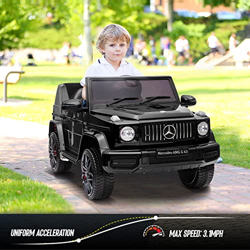 TOBBI Electric Car for Kids, Licensed Mercedes Benz G63 Kids' Electric Vehicle, 12V Kids Ride On Car with Parents Remote Control, Openable Doors/Spring Suspension System/Music's Play/Led Lights-Black