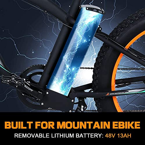 ECOTRIC UL Certified 750W Electric Bike 26" Fat Tire Adult Electric Bicycles 48V 13AH Removable Lithium Battery Ebike with Suspension Fork Aluminium Frame Beach Snow Mountain E-Bike for Adults Orange