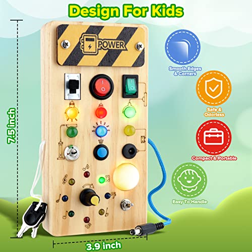 wakeInsa Toddler Montessori Busy Board,Montessori Toy,Baby Sensory Board,Preschool Learning Activities,Light Switch Toy,Travel Toy,Wooden Toy for Toddler Activity,Christmas & Birthday Gift for Toddler