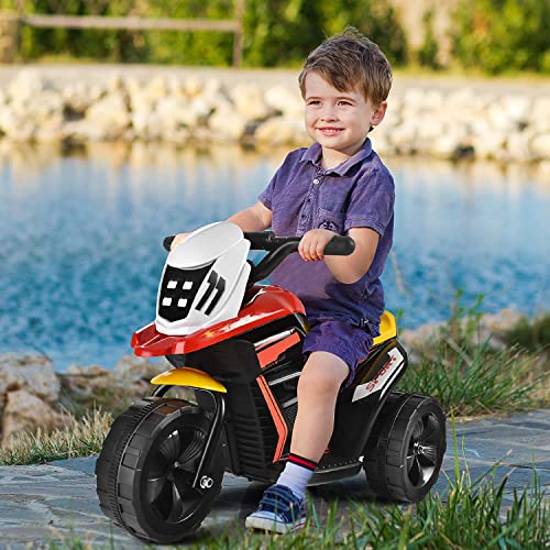 FUTADA Kids Motorcycle, 6V Battery Powered Ride on Motorcycle w/ 3 Wheels, Horn, Music, Foot Pedal, Birthday Gift for Children Girls Boys