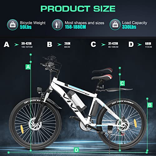 VIVI Electric Bike for Adults, 26" Electric Mountain Bike 350W Ebike 20MPH Adult Electric Bicycles with Removable Battery, Up to 50 Miles, Professional 21 Speed E-Bike