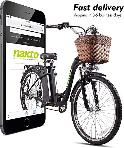 Nakto 26" 250W Cargo-Electric Bicycle 6 Speed e-Bike with 36V Lithium Battery Aadult/Young Adult-Women Electric Bike(Black)