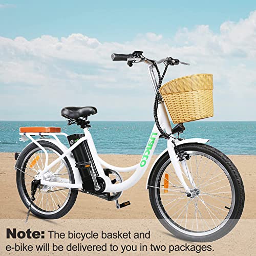NAKTO 22 inch City Electric Bike for Adults Women Ebike with 36V10A Lithium Battery and 250W Motor,White Electric Bicycle with Charger