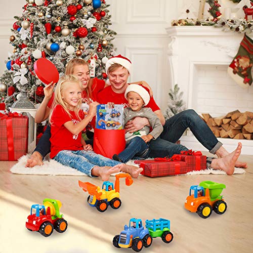 Yiosion Push and Go Friction Powered Cars Construction Vehicles Toy Set Tractor Bulldozer Mixer Truck Dumper for 1 2 3 Year Old Baby Toddlers Boys Gift