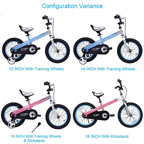 RoyalBaby Boys Girls Kids Bike 16 Inch Matte Button Bicycles with Training Wheels Kickstand Child Bicycle Blue