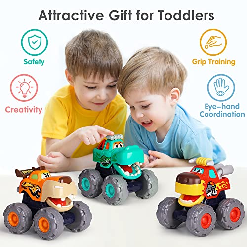 iPlay, iLearn Toddler Monster Truck Toys, Baby Toy Cars for 1 2 3 Year Old Boy, BigWheels Play Vehicles, Pull Back, Friction Powered, Push Go Animal Car, Cool Birthday Gifts for 12 18 24 Month Kids