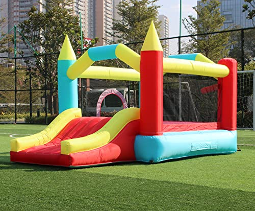 Bouncy Castles with Slide for Children, JOOLOOG Kids Inflatable Bounce House with Ball Pit/Pool and Basketball Hoop, Air Blower, Patch Kits, Stakes, Carrying Bag Included