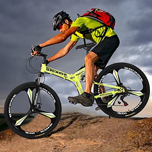 TOUNTLETS Mountain Bikes for Men 27.5 inch Folding Mountain Bicycles, Shimanos 21-Speed Fast Bicycle with Disc Brake, Full Suspension MTB Bikes for Adults Mens, US Stock