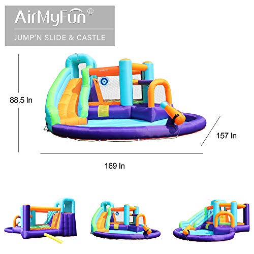 AirMyFun Bounce House,Water Jumper Slide,Water Bounce Slide House,Inflatable Water Park with Splash and Slide,Wet or Dry Bouncing Slide Combo with Air Blower for Kids Outdoor Party Backyard Fun