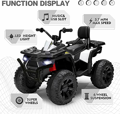 24V ATV Double Drive Children Ride-on Car, Kids Ride on 2 Seater ATV Car with 200W*2, Electric Vehicle with LED Light, Music, High & Low Speed, Ride on Car 4 Wheeler Quad for Boys & Girls, Black