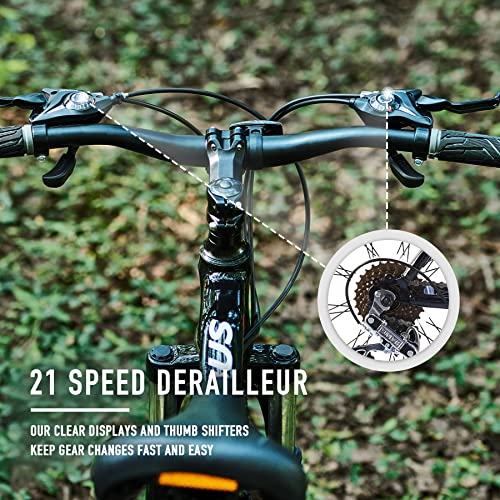 Viribus Adult Mountain Bike, 650b MTB with Full Suspension Dual Disc Brakes Adjustable Seat, On or Offroad Bike for Men and Women, Red 21 Speed 27.5 Inch All Terrain Bicycle with Aluminum Frame