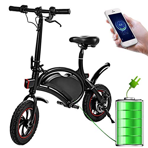 350W Folding Portable Electric Bike with 36V 6AH Lithium-Ion Battery Aluminum Bluetooth Control E-Bike APP Speed Setting Waterproof Electric Bicycle (Black)