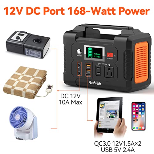 200W Portable Power Station, FlashFish 40800mAh Solar Generator With 110V AC Outlet/2 DC Ports/3 USB Ports, Backup Battery Pack Power Supply for CPAP Outdoor Advanture Load Trip Camping Emergency.
