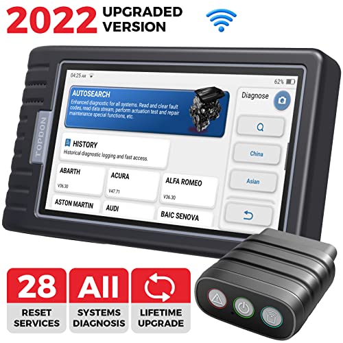 TOPDON Diagnostic Scan Tool AD800BT, OBD2 Scanner Bluetooth with 28 Resets&All Systems Diagnosis, Oil Reset/ABS Bleed/IMMO/TPMS/BMS/DPF/Throttle/Injector Coding/AutoVIN/Free Update(Wireless)