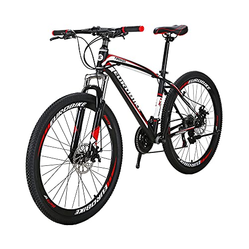 SD X1 Adult Mountain Bike 18 Inches Steel Frame 27.5 Inch Double Alloy Muti Spoke Wheel with Disc Brake 21S Gears System MTB Bicycle BlackRed